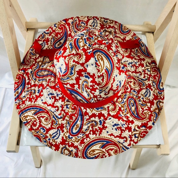 Vintage 60s Madcaps New York Paris Red Paisley Floppy Hat with Red Ribbon Small - Picture 11 of 12